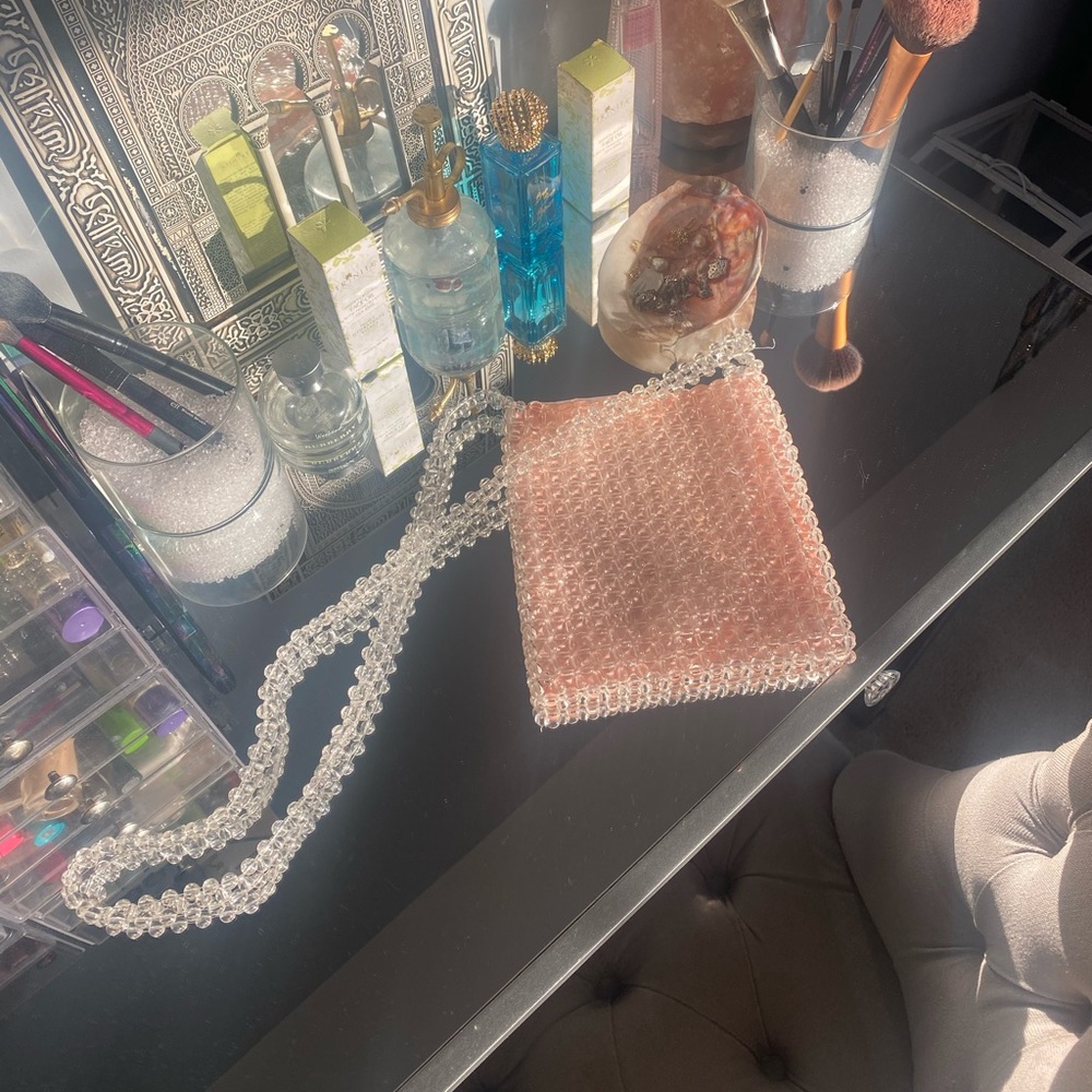 Baby pink beaded purse